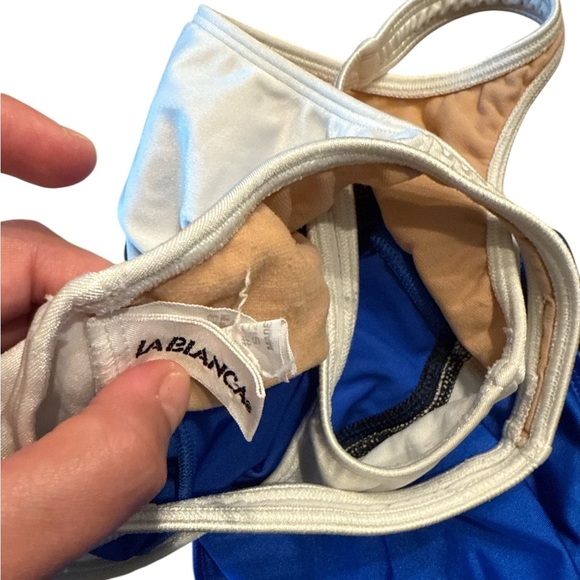 La Blanca Blue and Cream Nautical One Piece Swimsuit - Picture 5 of 5